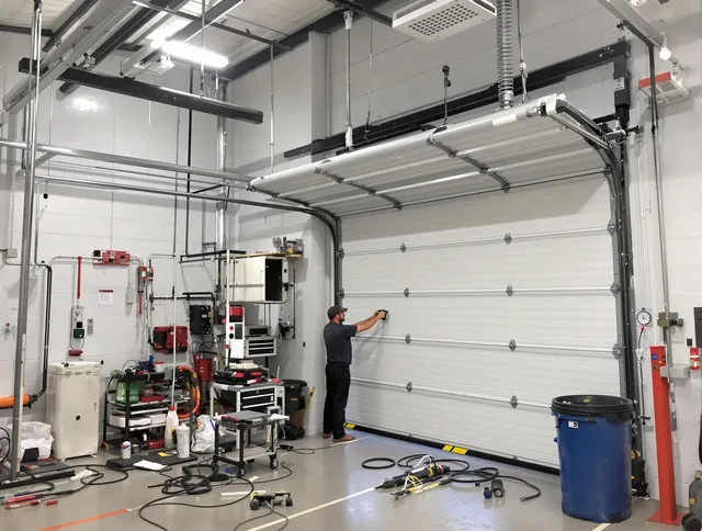 Hamden Garage Door Repair certified technician performing commercial door repair at a Hamden business facility