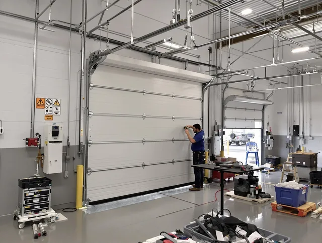 Commercial garage door repair being performed by Hamden Garage Door Repair expert in Hamden