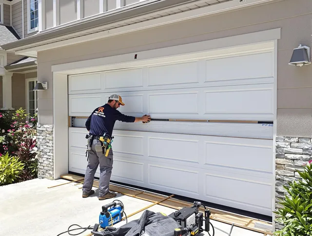 Hamden Garage Door Repair team performing complete garage door replacement at Hamden residence