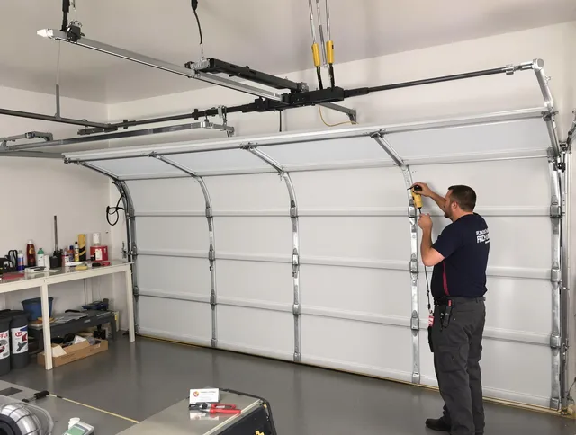 Hamden Garage Door Repair certified technician performing overhead door system repair in Hamden